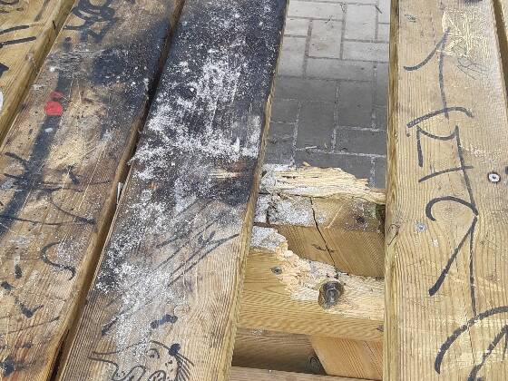 Beschädigungen an einer Sitzgelegenheit